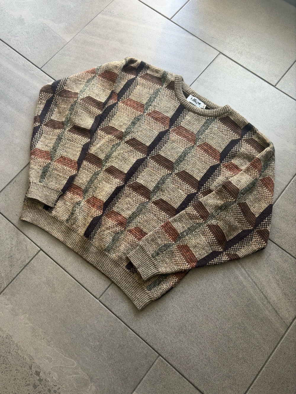 Lavane New York Grandpa Sweater Womens XL Geometric Knit Crewneck